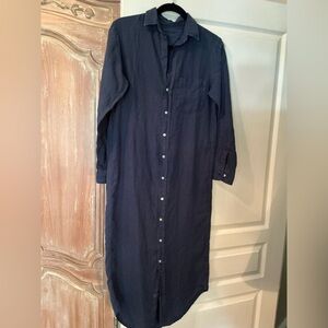 Frank and Eileen Rory Washed Linen  Button-Front Shirt - Navy